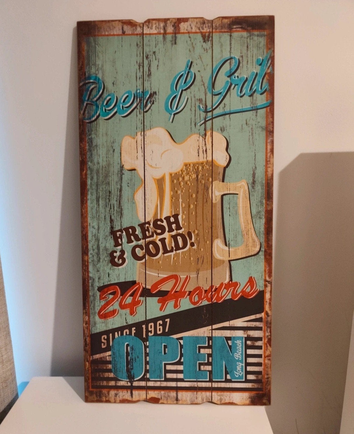 Décoration murale en bois style vintage "Beer & Grill", Autres styles, Enlèvement ou Envoi, Comme neuf, Panneau mural