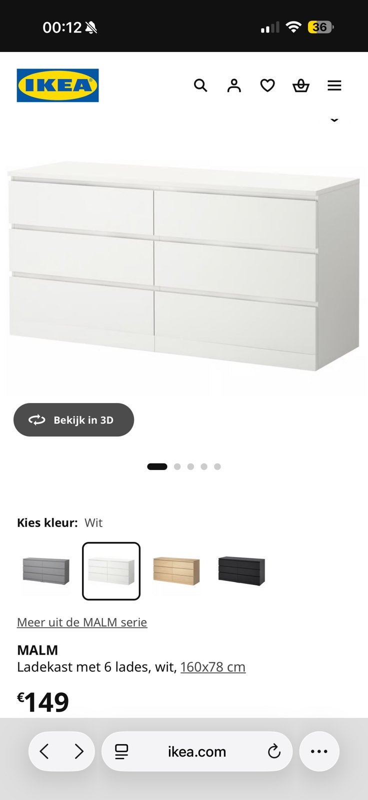 Ikea malm ladekast wit, Enlèvement, Comme neuf