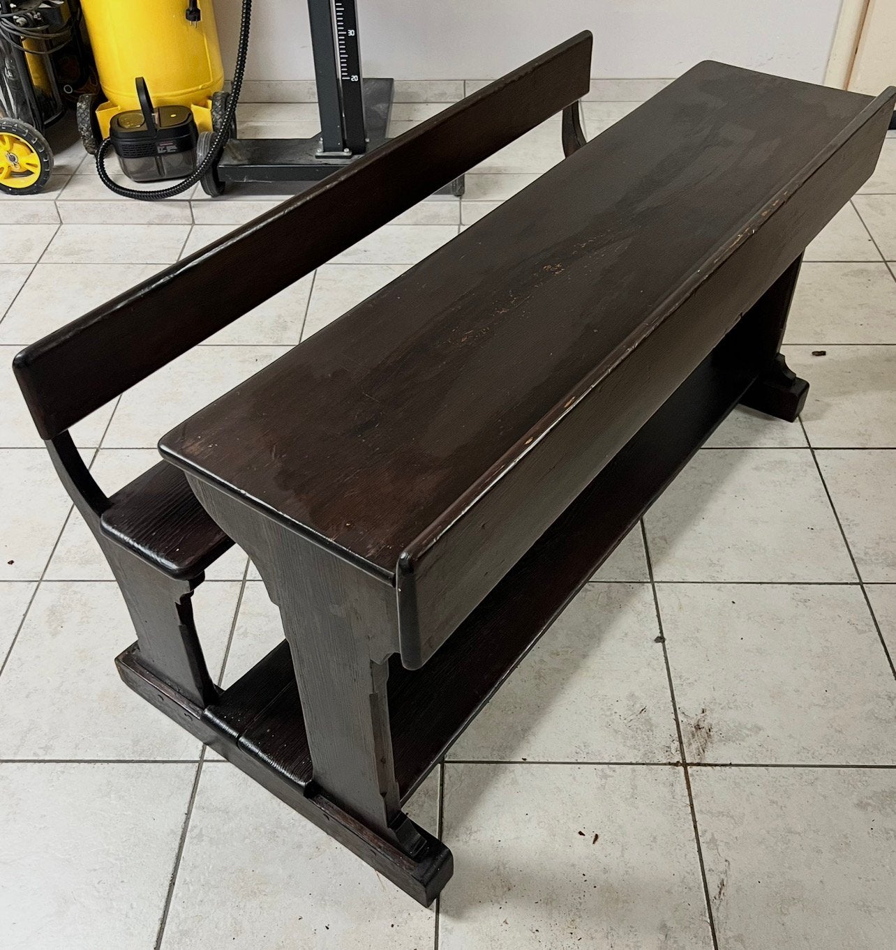 Klassieke Houten Dubbele Schoolbank, Huis en Inrichting, Ophalen, Opbergruimte, Gebruikt, 120 cm