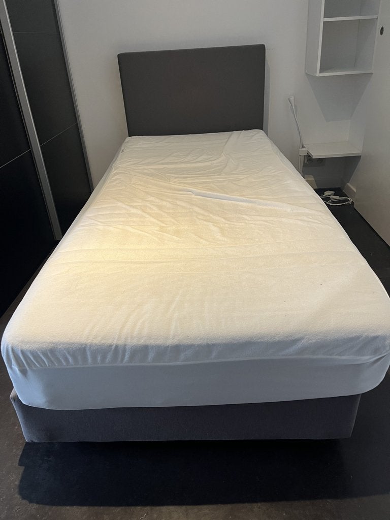 1 persoons boxspring 80 x 200 cm, Ophalen, Gebruikt, Eenpersoons, Bruin