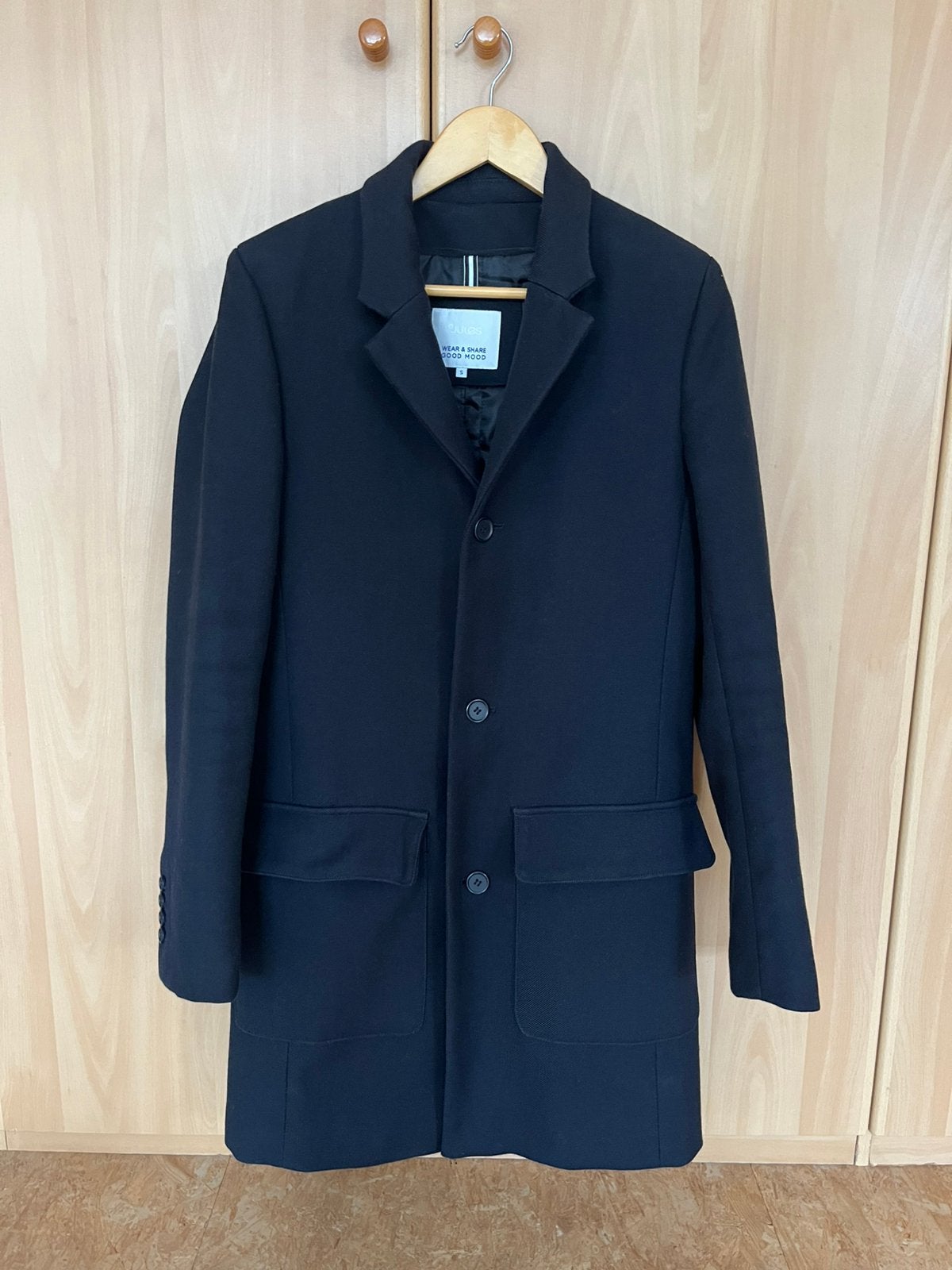 Mooie overjas “Jules”, Ophalen, Zo goed als nieuw, Maat 46 (S) of kleiner, Blauw