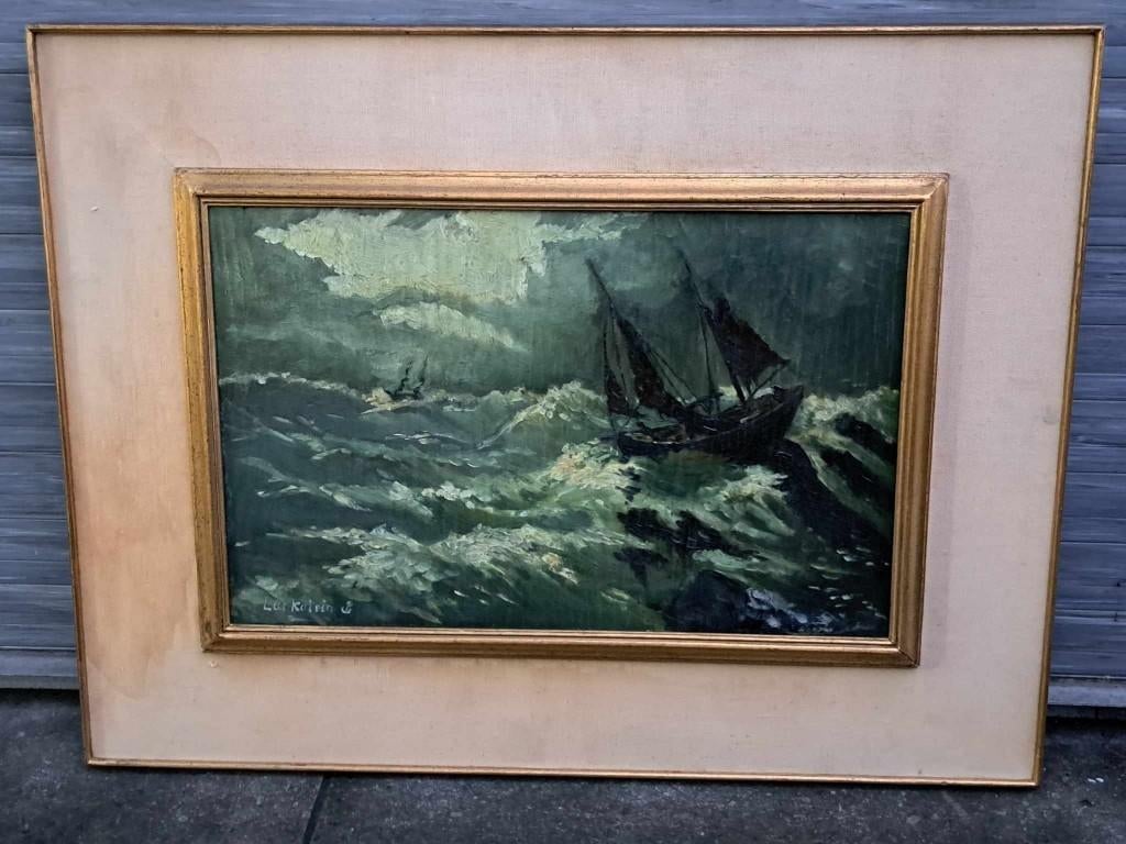 huile sur panneau marine signe luc kaisin, Antiek en Kunst, Kunst | Schilderijen | Klassiek, Ophalen of Verzenden