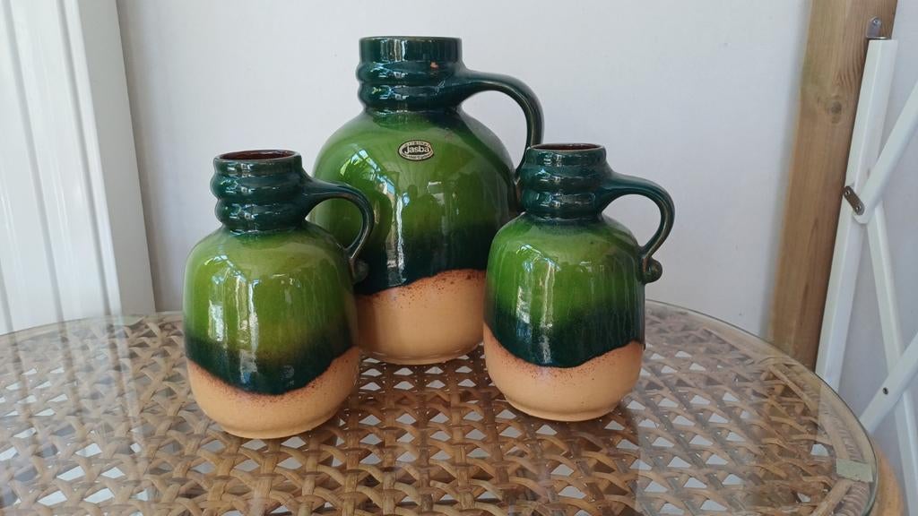 Set vintage groene vazen, Jasba, Ophalen