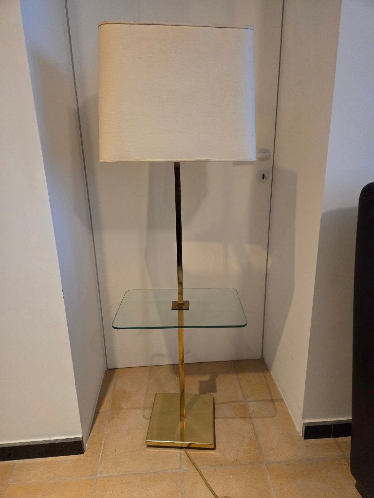 Lampadaire en métal avec étagère en verre, Verre, Enlèvement, Utilisé, 100 à 150 cm