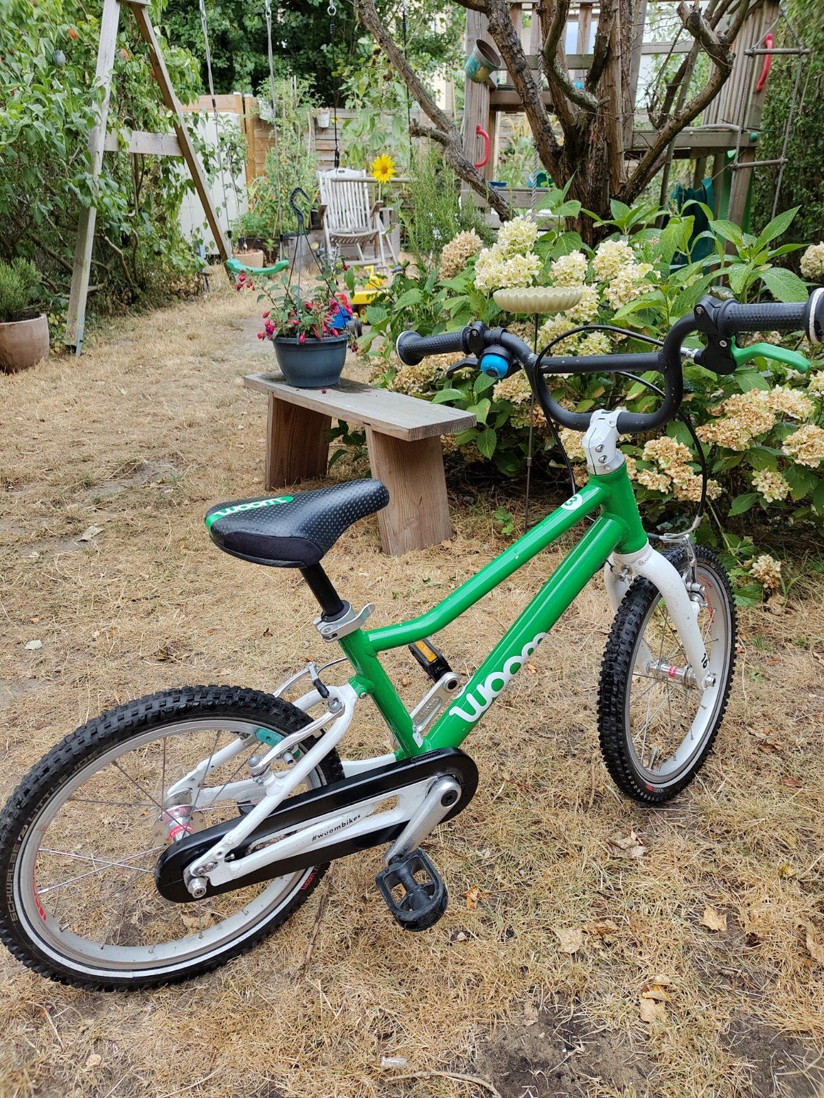 woom 3 green kinderfiets + spatborden, Ophalen, Zo goed als nieuw, Minder dan 16 inch, Woom