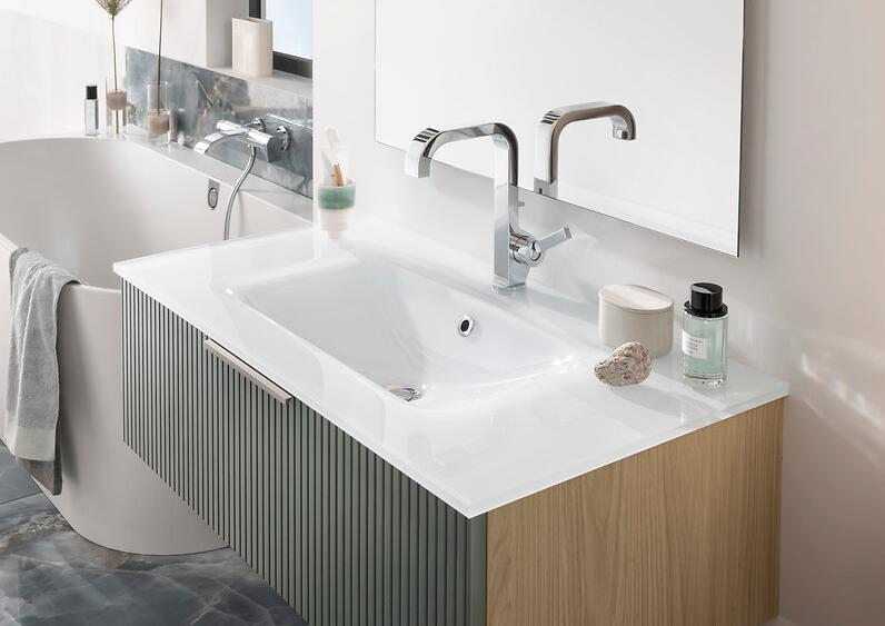 Evier de salle de bain en verre blanc, Enlèvement, Utilisé, Autres types, Moins de 100 cm