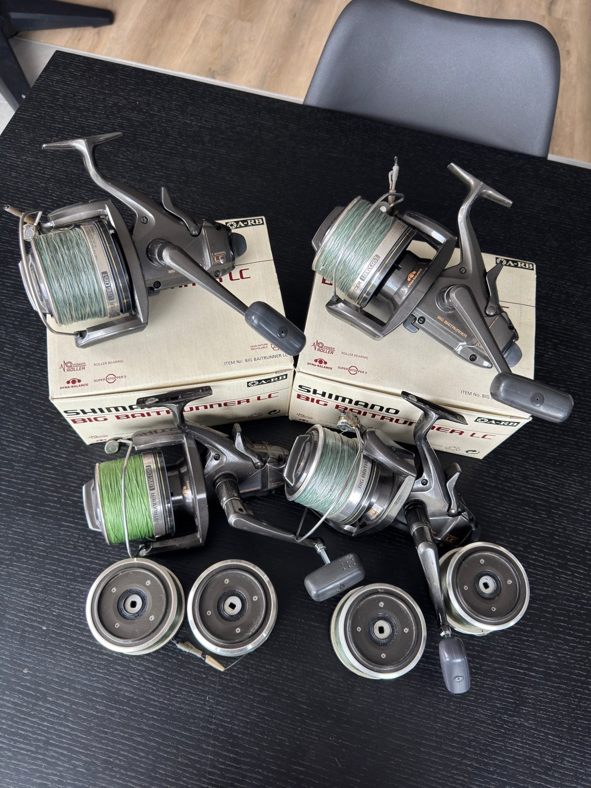 4x Shimano Big Baitrunner LC + 4 spoelen, Watersport en Boten, Ophalen, Gebruikt