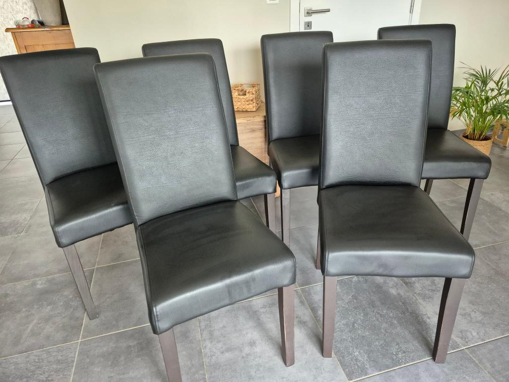 6 chaises en simili cuir noir, Huis en Inrichting, Stoelen, Ophalen, Zwart, Zo goed als nieuw, Overige materialen