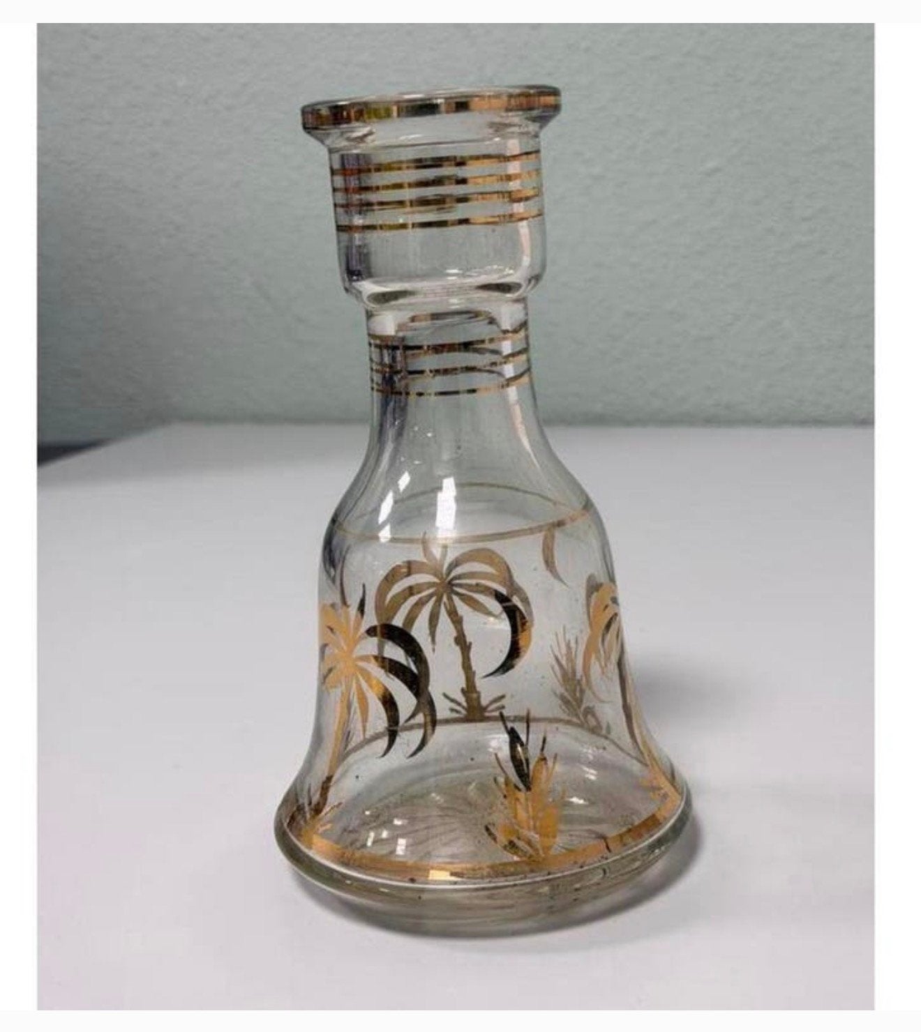 Vintage glazen vaas 20cm glas met palmboom bloemen vaas, Antiek en Kunst, Antiek | Vazen, Ophalen of Verzenden