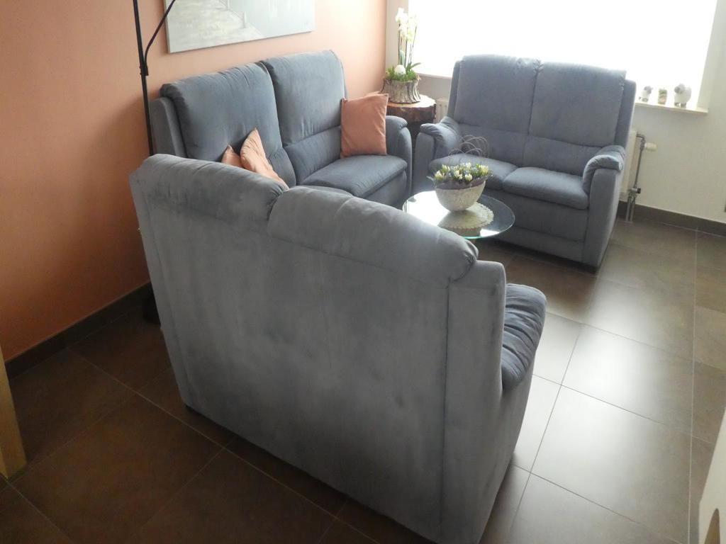 Volledige donkerblauwe stoffen salon in goede staat, Ophalen, Gebruikt, Modern/klassiek, Stof