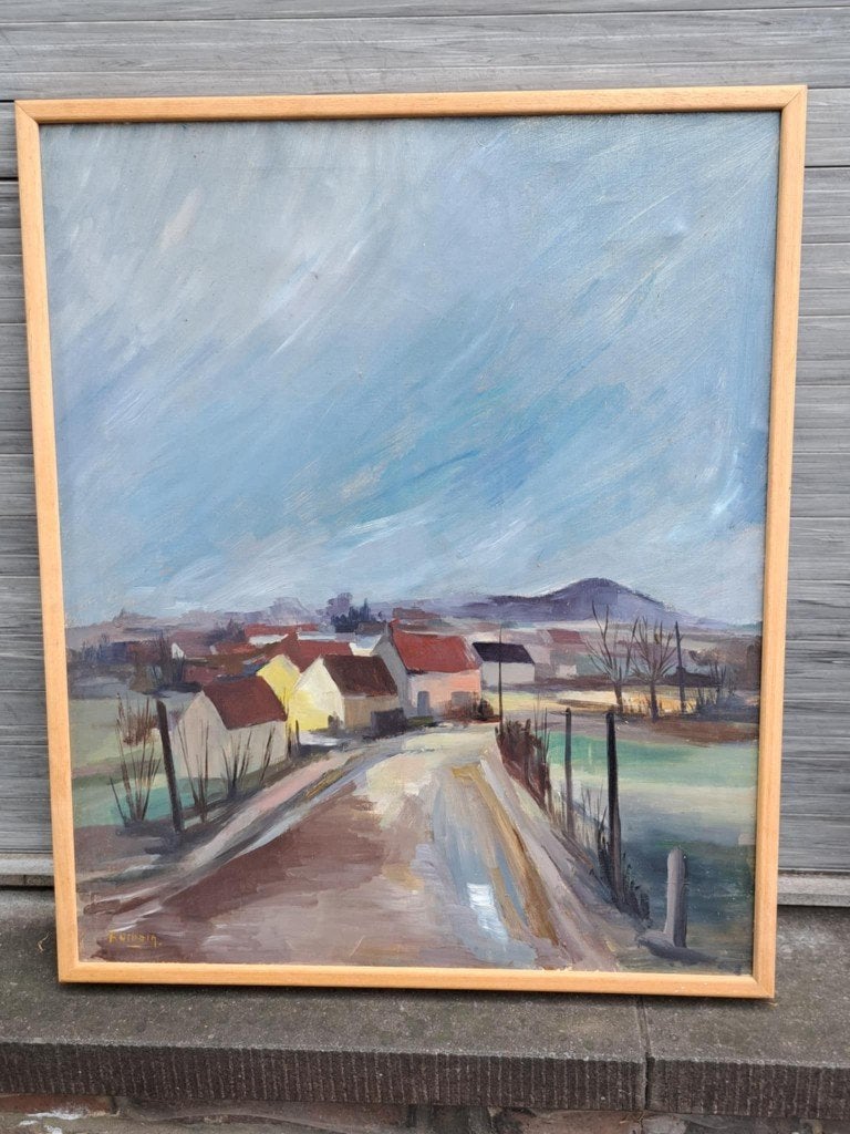 huile sur toile village signe fernand urbain, Antiquités & Art, Art | Peinture | Classique, Enlèvement ou Envoi