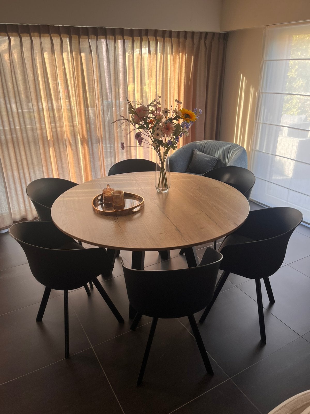 Ronde eettafel met 6 stoelen, Ophalen, Zo goed als nieuw