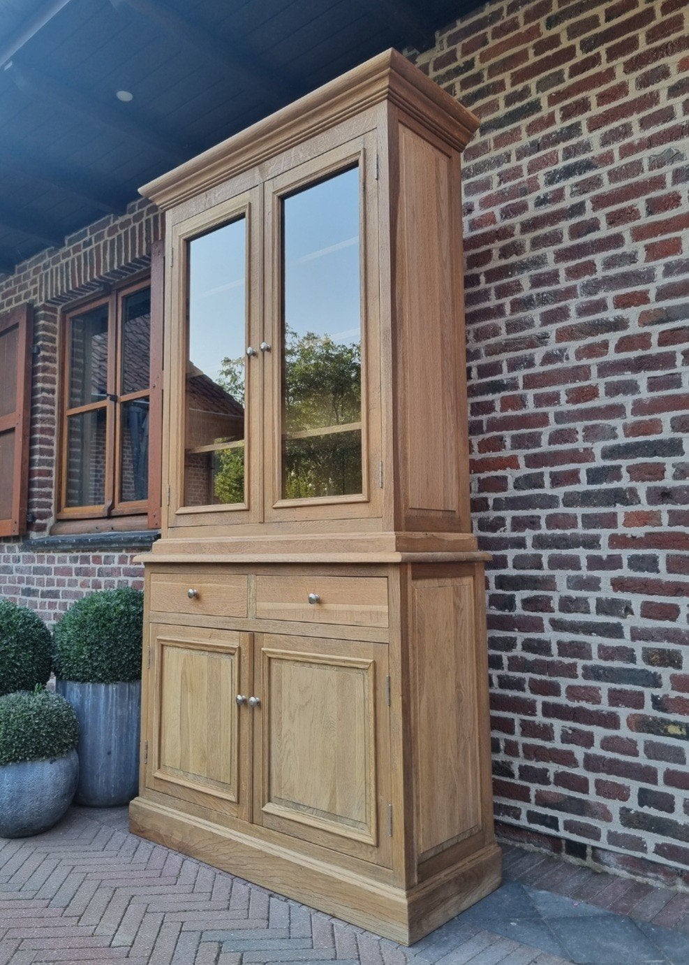 eiken buffetkast/vitrinekast ART:190/26, Huis en Inrichting, Ophalen, 100 tot 150 cm, 200 cm of meer, .