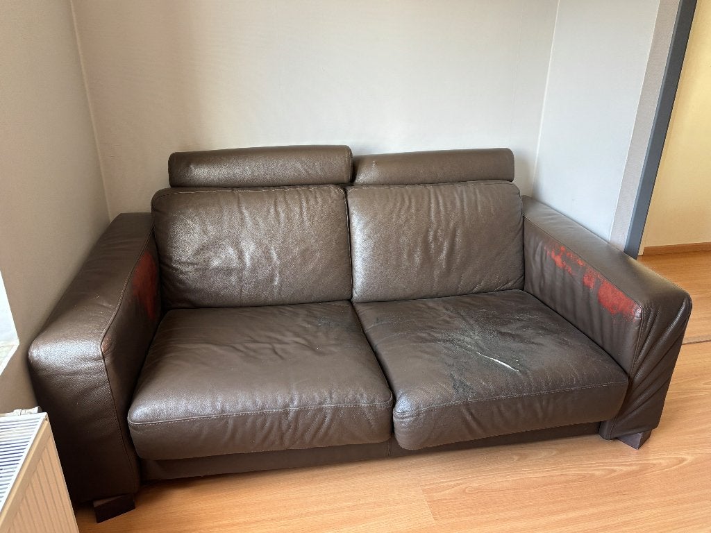 Zetel bruin leder, Ophalen, Gebruikt, 150 tot 200 cm, Driepersoons