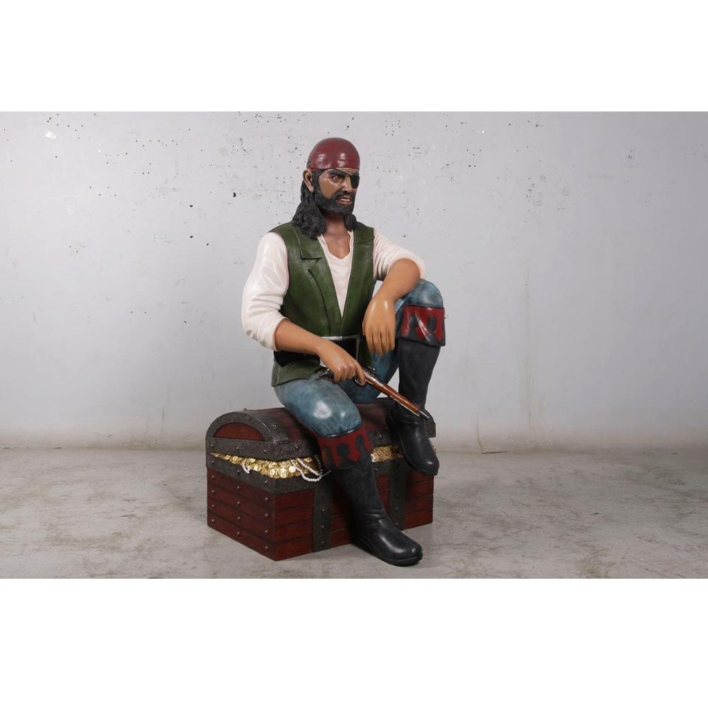Statue de pirate 146 cm - pirate sur coffre au trésor, Enlèvement, Neuf