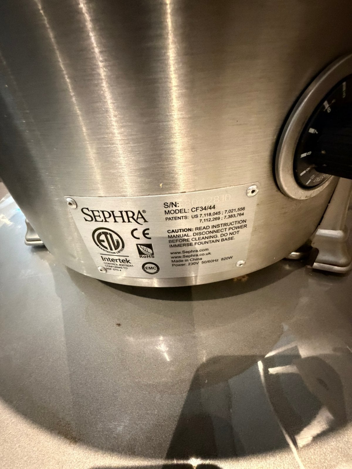 Sephra professionele chocoladefontein CF34/44 – 230V, Elektronische apparatuur, Ophalen, Gebruikt