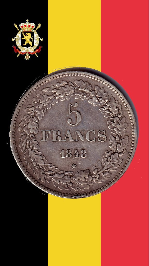 VARIANTE : 5 francs 1848 (étoile double nord) - Léopold I, Enlèvement ou Envoi, Monnaie en vrac, Argent, Argent
