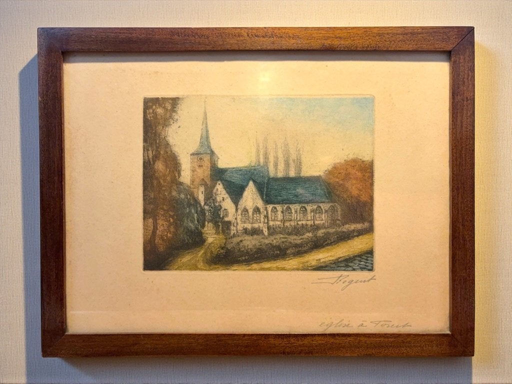 RARE EAU-FORTE XIX – ÉGLISE SAINT-DENIS DE FOREST – SIGNÉE, Antiquités & Art, Enlèvement ou Envoi