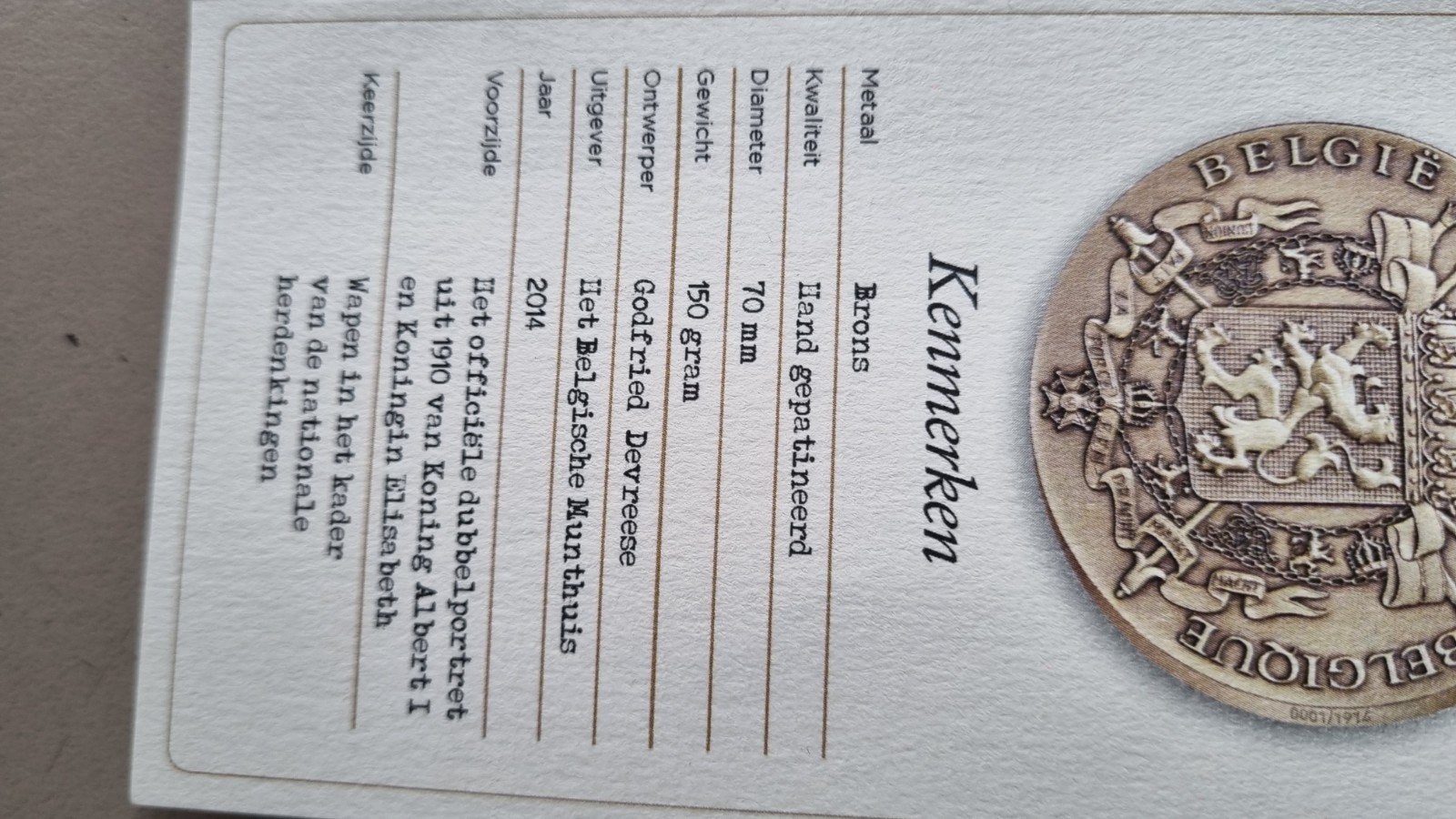 1914-1918.  Bronzen herdenkings item, Ophalen