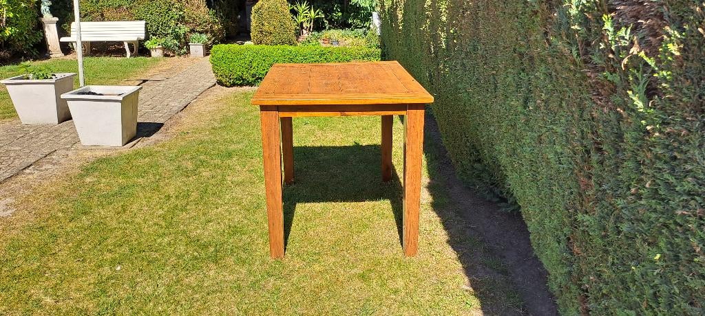 Zeer mooie hoge terrastafel ; massief hout, Tuin en Terras, Ophalen, Zo goed als nieuw, Rechthoekig, Hout