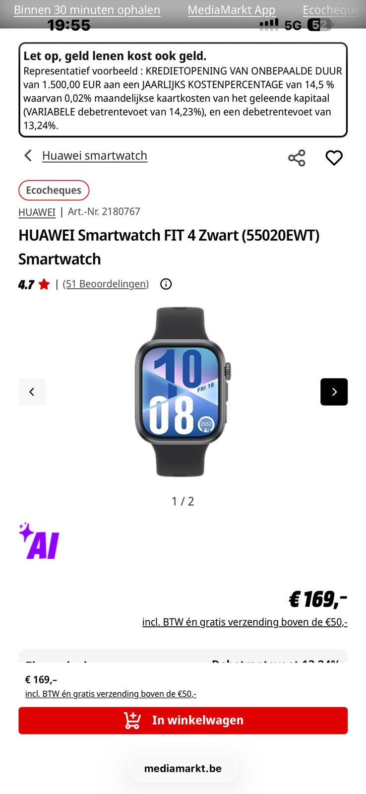 Smartwatch huwawei fit 4 nieuw 2 weke oud, Enlèvement, Comme neuf