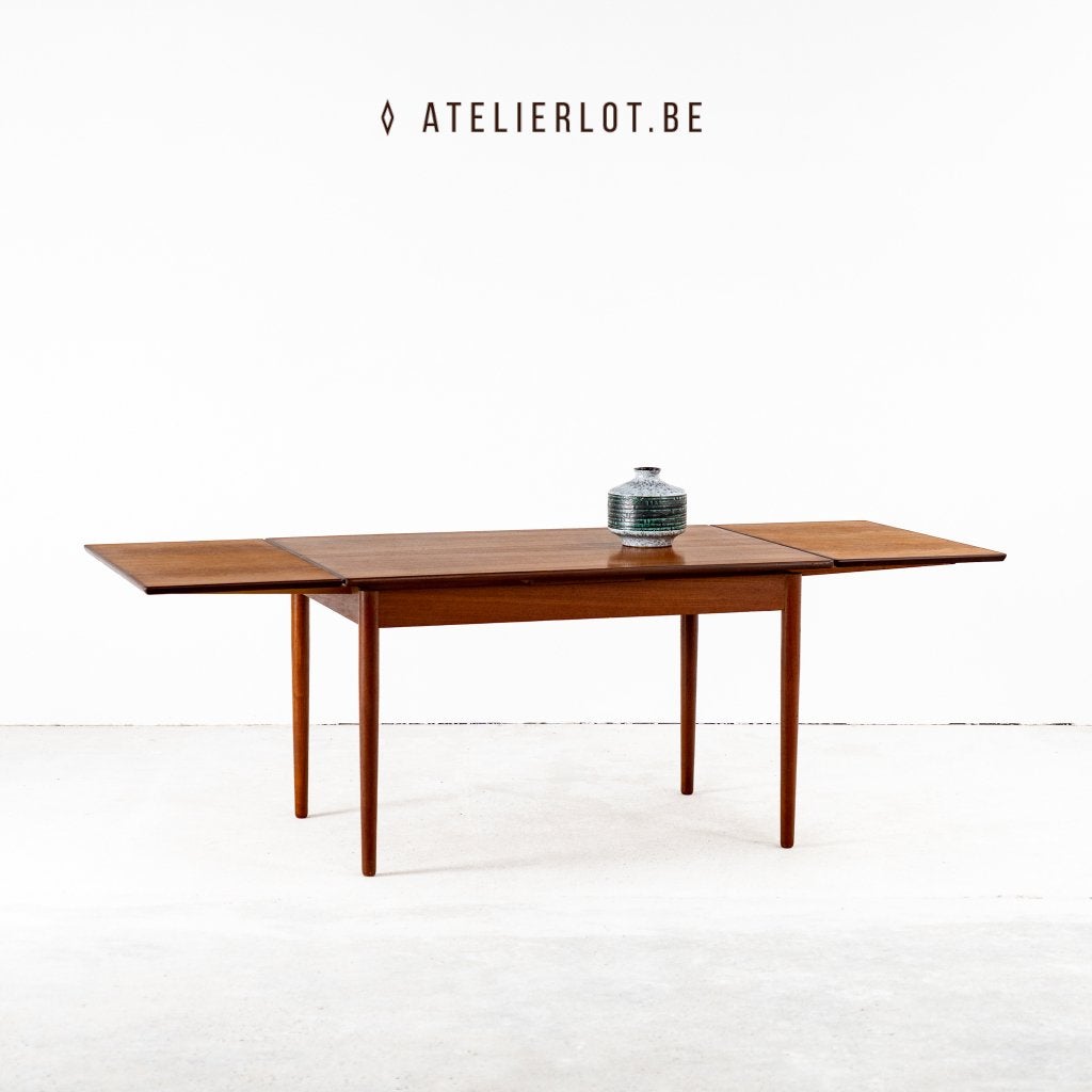 Eettafel teak met 2 uittrekbare bladen – Deens design, Huis en Inrichting, Ophalen, Gebruikt, Teakhout, 50 tot 100 cm