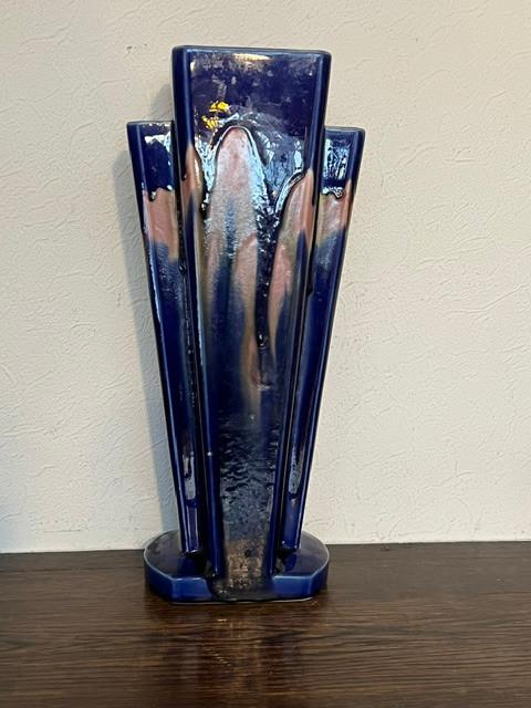 Franse Art Deco vaas, blauw geglazuurd, Ophalen