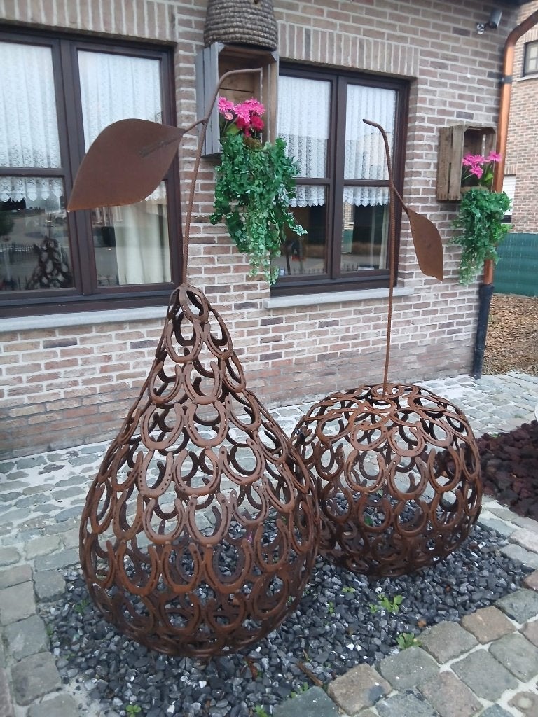 tuinbeeld, jona gold appel + Conference peer , uit hoefijzer, Ophalen, Nieuw, Metaal, Abstract beeld