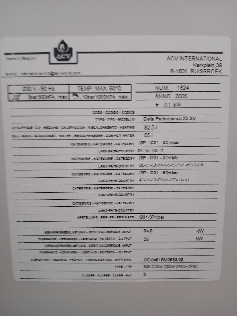 Cv ketel ACV, Ophalen, Gebruikt, Aardgas, 100 liter of meer