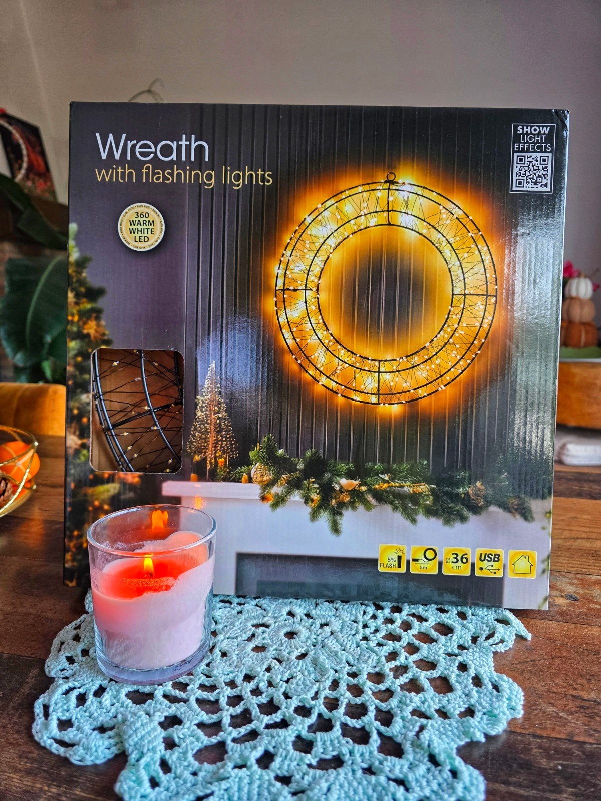 LED Kerstkrans met 360 lampjes – 36 cm, Ophalen of Verzenden, Nieuw