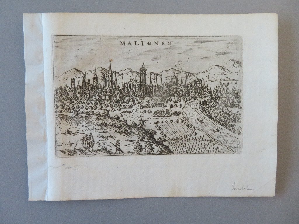 landkaart kopergravure Francesco Valegio 1598 Mechelen, Boeken, Atlassen en Landkaarten, Voor 1800, Ophalen of Verzenden, Francesco Valegio