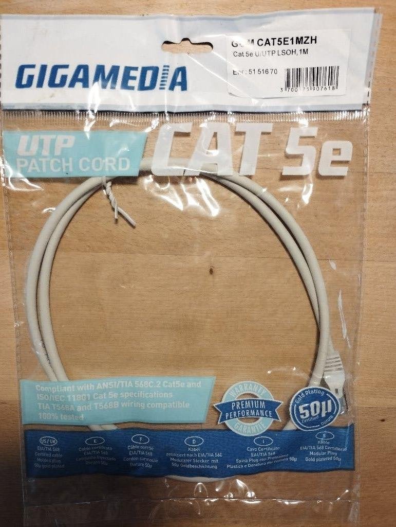 Gigamedia Cat5e UTP Patchkabels (1 meter – Grijs), Computers en Software, Ophalen of Verzenden, Nieuw