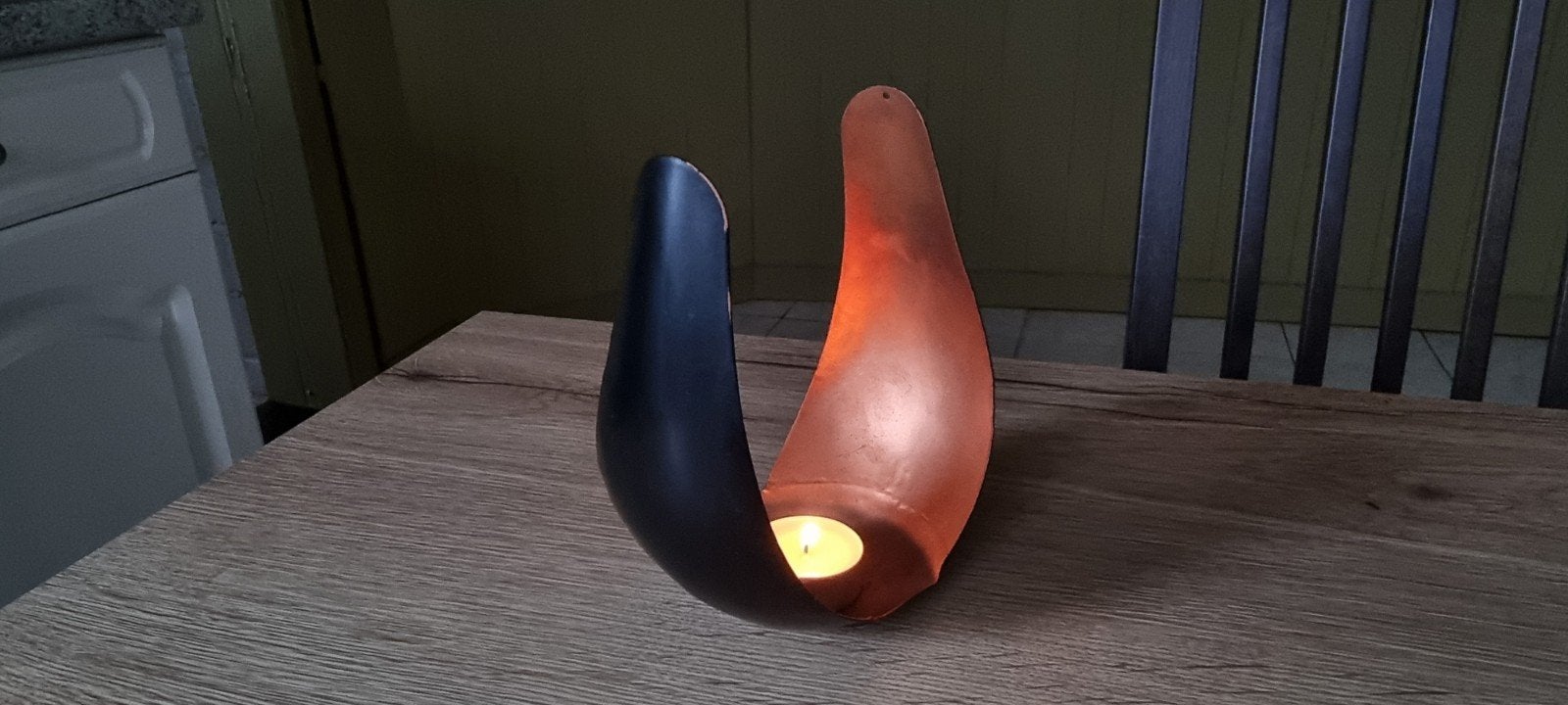Metalen windlicht (koper/zwart) 3 stuks, Ophalen of Verzenden, Zo goed als nieuw, Metaal, Windlicht