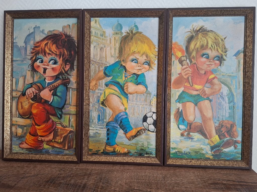 Set van 3 vintage big eye panelen jaren 60/70, Ophalen