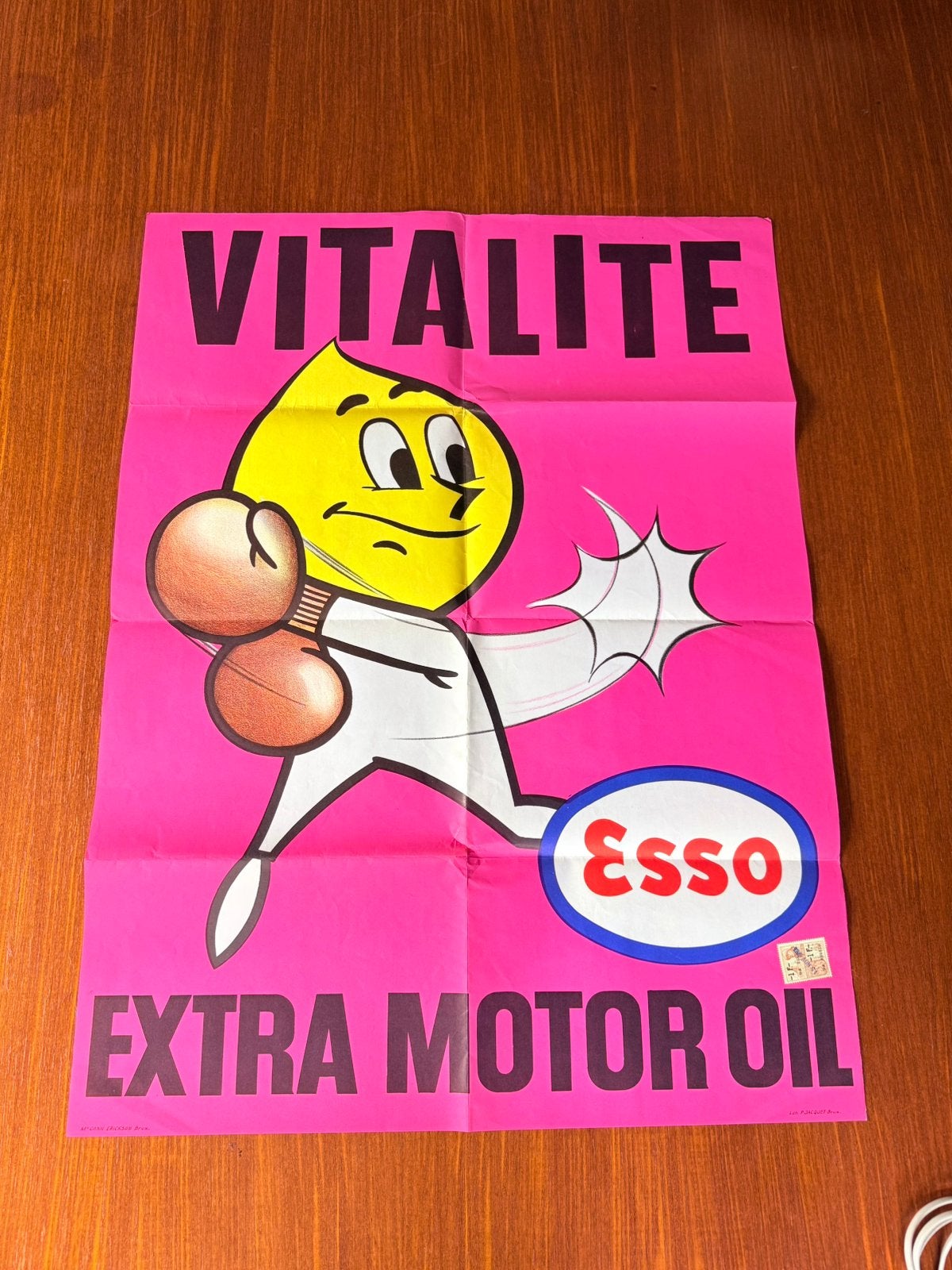 Vintage litho ESSO reclame poster Motor Oil, Verzamelen, Ophalen of Verzenden, Zo goed als nieuw, Reclamebord