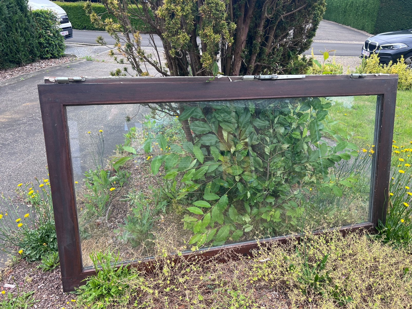 Glazen raam, houten omlijsting, Ophalen, Gevelraam of Ruit, Gebruikt, 80 tot 120 cm