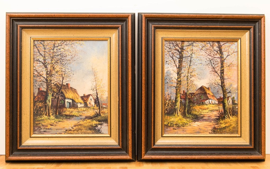 Tableaux duo de paysages de campagne – De Kroen, Antiek en Kunst, Ophalen, Doek, Gesigneerd, Landschap