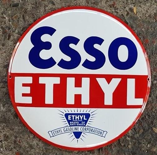 Esso ethyl emaillen reclame bord en veel andere USA borden, Verzamelen, Merken en Reclamevoorwerpen, Zo goed als nieuw, Reclamebord