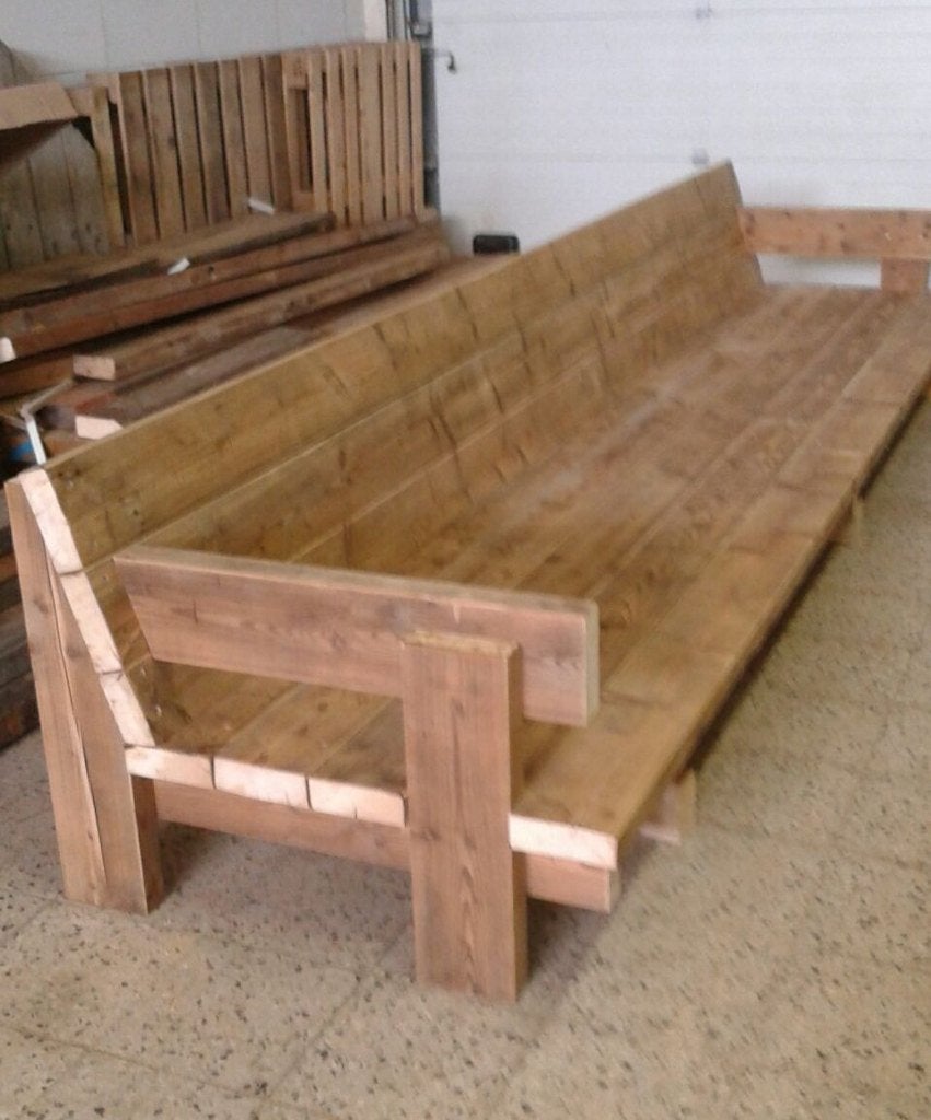 Loungebank bank tuintafel van balken sloophout op maat., Ophalen, Nieuw, Hout, Bank