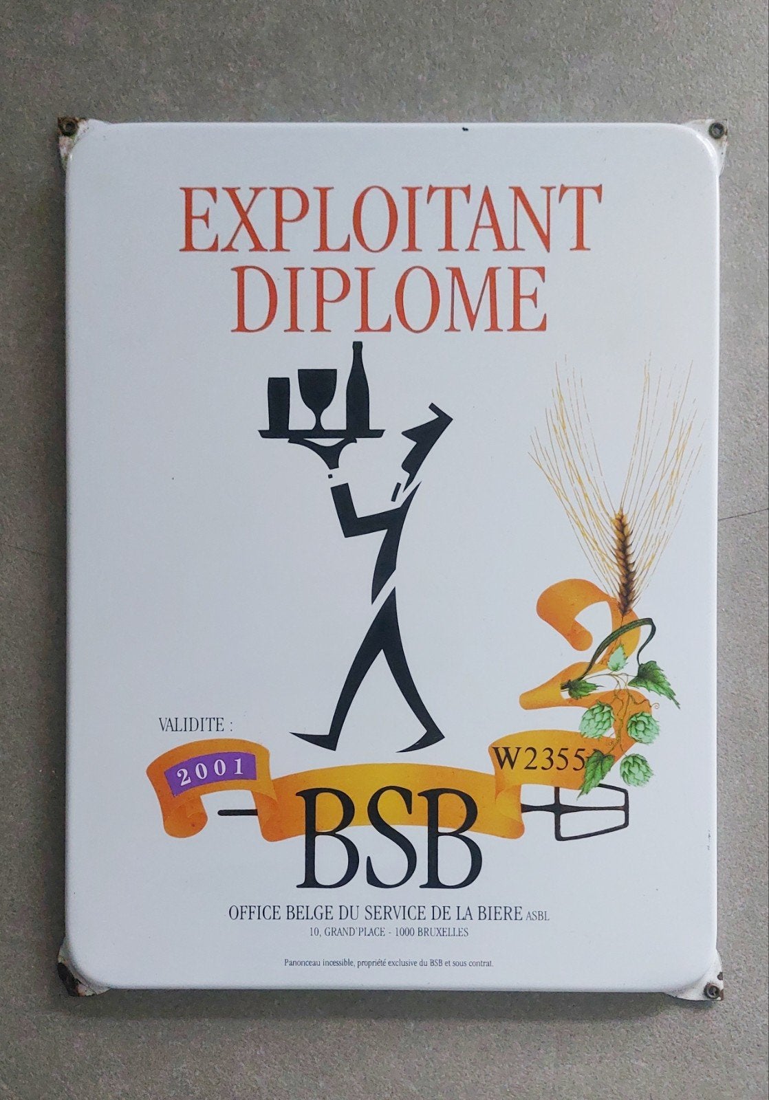 Emaillerie Belge gediplomeerd uitbater, Ophalen of Verzenden, Reclamebord