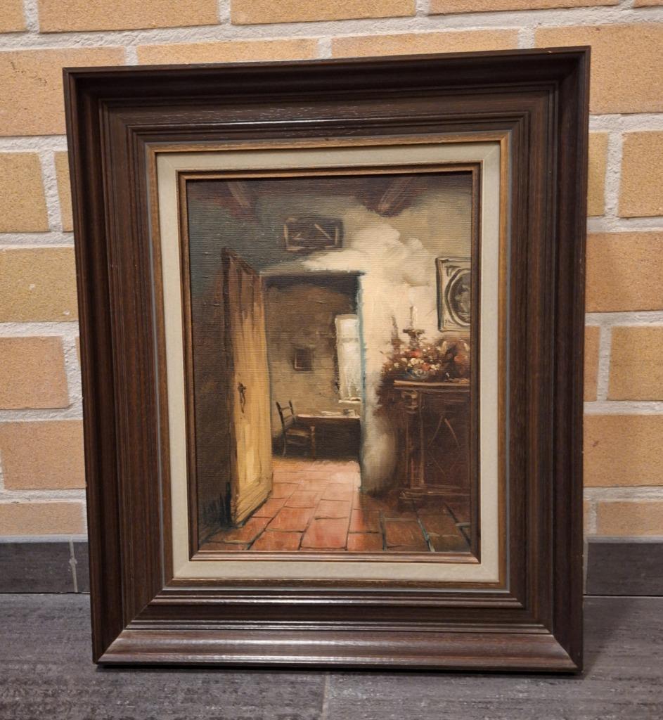 Schilderij "stilleven" op linnen doek-met passe-partout, Antiek en Kunst, Ophalen