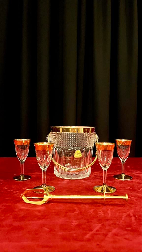 Ijsemmer(walther)met ijstang en 4 kleine glazen,goud, Antiek en Kunst, Ophalen