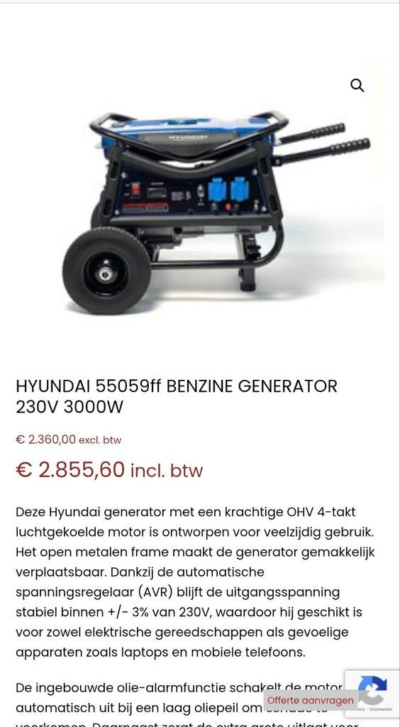 Hyundai generator benzine  / NIEUW + factuur 5j garantie, Doe-het-zelf en Bouw, Ophalen of Verzenden, Nieuw, Benzine