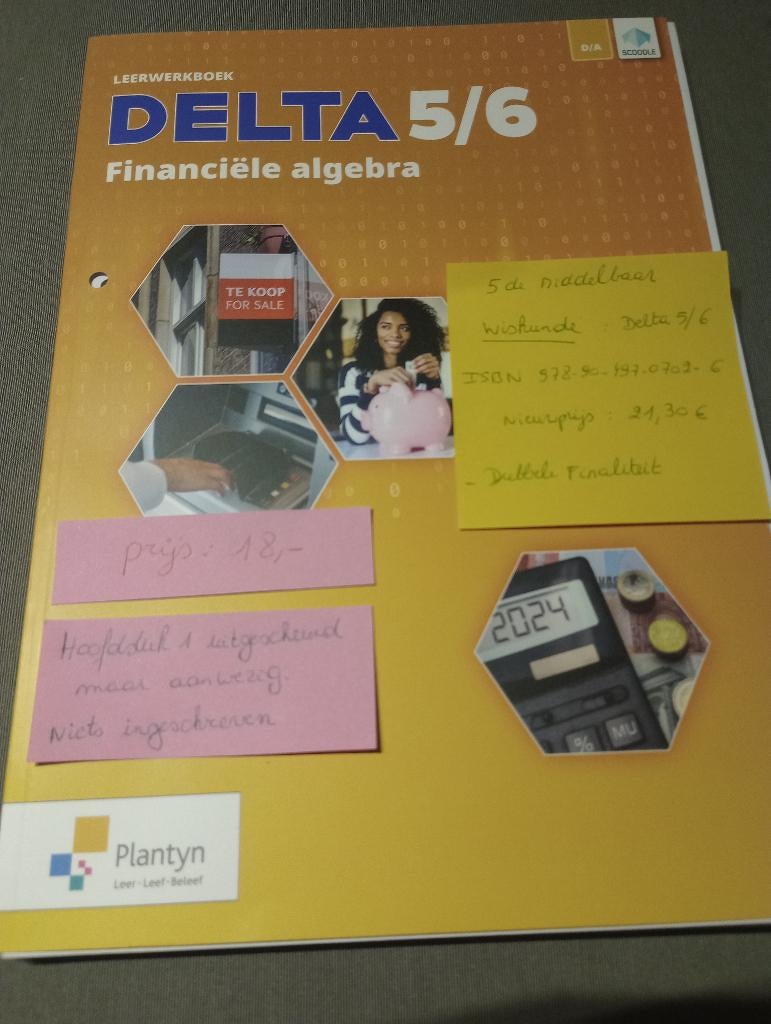 Delta wiskunde 5de middelbaar NIEUW financiele algebra, ASO, Wiskunde A, Plantyn, Ophalen of Verzenden