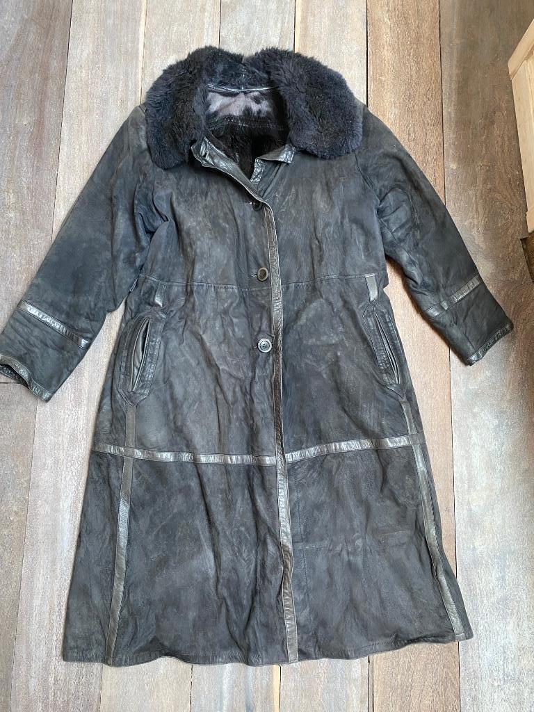 Ted Lapidus manteau long M en peau cuir noir vintage, Taille 38/40 (M), Porté, Ted Lapidus, Noir