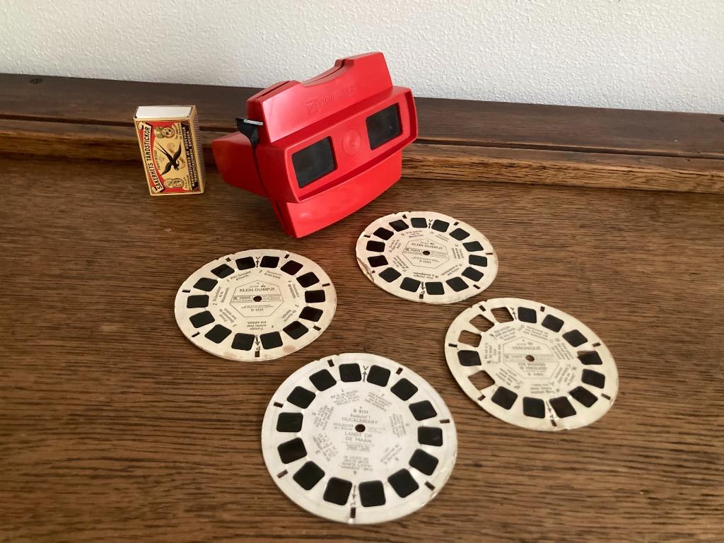 Rode view-master viewmaster 4 schijfjes 3D vintage antiek, Antiek en Kunst, Ophalen of Verzenden