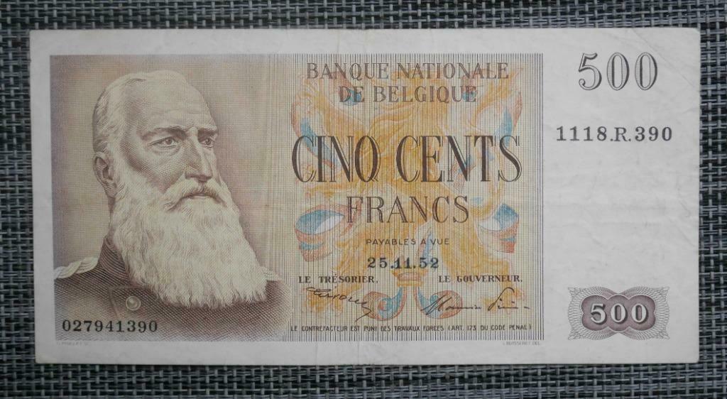 Bankbiljet 500 Francs België 25.11.52, Postzegels en Munten, Bankbiljetten | België, Ophalen of Verzenden, Setje