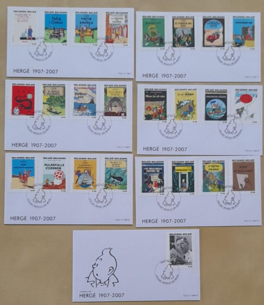 Année 2007 : 7 FDC 3636-3660 - Hergé : Tintin Kuifje, Enlèvement ou Envoi