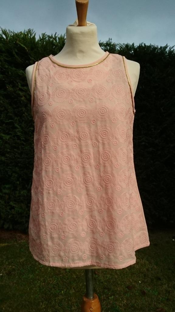 topje gouden randje motief cirkels zalm oranje-roos Nieuw, Enlèvement ou Envoi, Rose, Taille 36 (S), Neuf