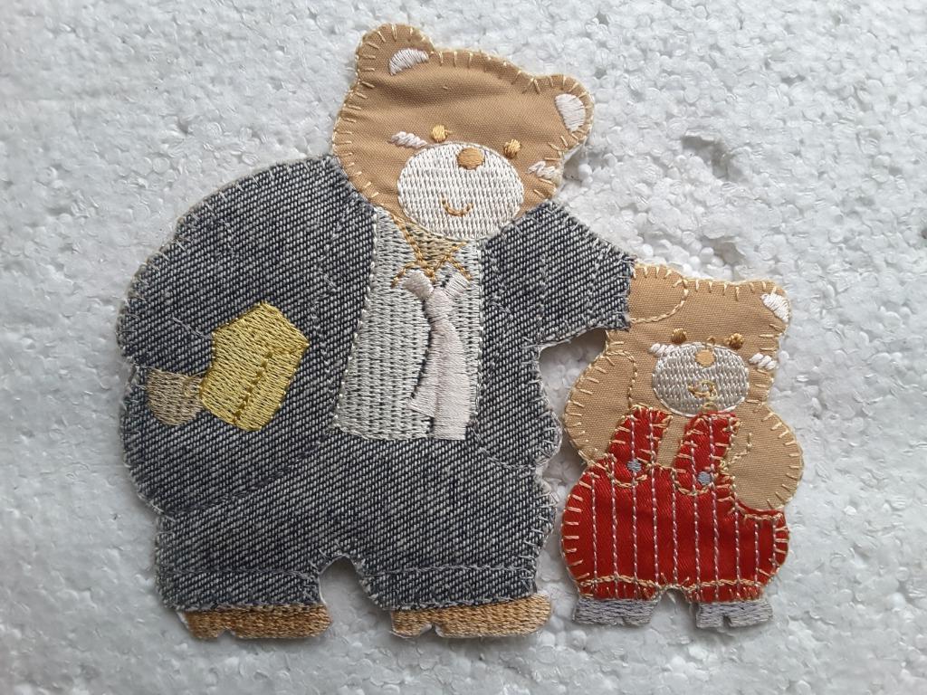 applique écusson 13 cm ours et ourson bleu jeans beige rouge, Enlèvement ou Envoi, Neuf